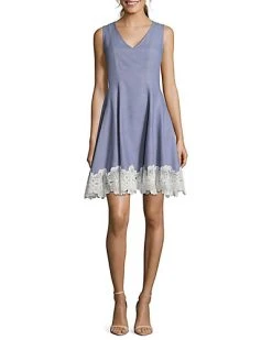 Crochet Trim Linen-Blend A-Line Dress Women