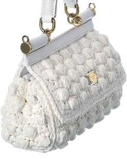 Dolce & Gabbana Sicily Small Crochet & Leather Satchel Women -Fashionable Womens Clothing Store 1111283372 RLLD 3