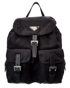 Prada Vela Nylon & Saffiano Leather Small Two-Pocket Backpack Women