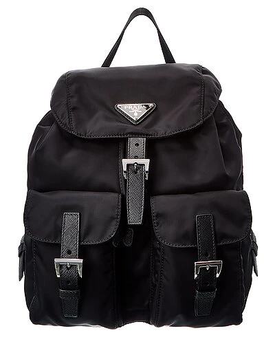 Prada Vela Nylon & Saffiano Leather Small Two-Pocket Backpack Women 3 Prada Vela Nylon & Saffiano Leather Small Two-Pocket Backpack Women