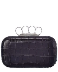 Alexander McQueen Skull Four-Ring Croc Embossed Leather Clutch Women -Fashionable Womens Clothing Store 1111390790 RLLD 2