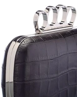 Alexander McQueen Skull Four-Ring Croc Embossed Leather Clutch Women -Fashionable Womens Clothing Store 1111390790 RLLD 3