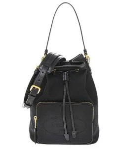 Prada Jacquard Logo Canvas & Leather Bucket Bag Women
