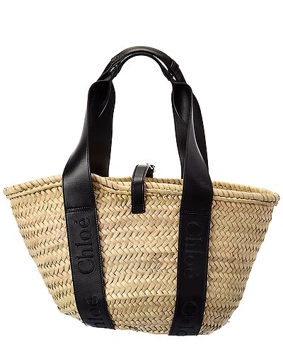 Chloé Sense Medium Raffia & Leather Basket Tote Women 4 Chloé Sense Medium Raffia & Leather Basket Tote Women - Image 2