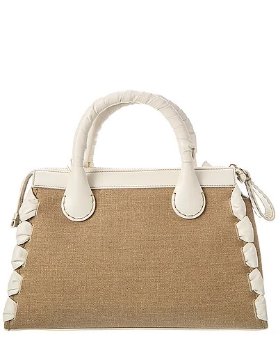 Chloé Edith Day Medium Linen & Leather Satchel Women 4 Chloé Edith Day Medium Linen & Leather Satchel Women - Image 2