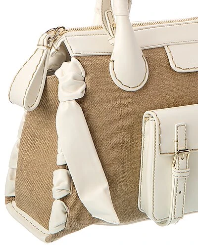 Chloé Edith Day Medium Linen & Leather Satchel Women 5 Chloé Edith Day Medium Linen & Leather Satchel Women - Image 3