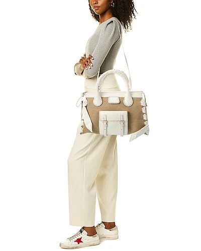 Chloé Edith Day Medium Linen & Leather Satchel Women 6 Chloé Edith Day Medium Linen & Leather Satchel Women - Image 4