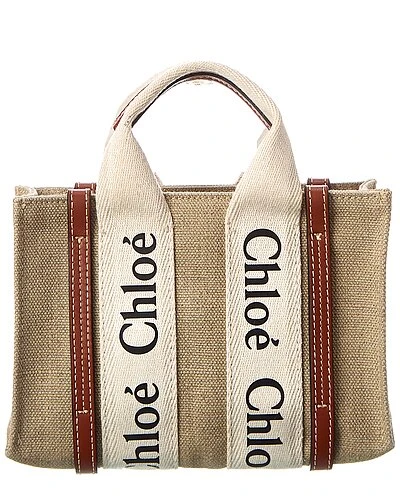 Chloé Woody Mini Canvas & Leather Tote Women 4 Chloé Woody Mini Canvas & Leather Tote Women - Image 2