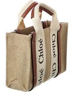 Chloé Woody Mini Canvas & Leather Tote Women 8 Chloé Woody Mini Canvas & Leather Tote Women -Fashionable Womens Clothing Store 1161404062 RLLD 3