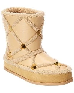 Valentino Roman Stud Leather & Shearling Boot Women