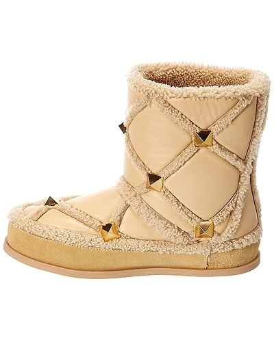 Valentino Roman Stud Leather & Shearling Boot Women 4 Valentino Roman Stud Leather & Shearling Boot Women - Image 2