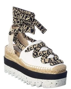 STELLA MCCARTNEY Gaia Logo Strap Canvas Platform Wedge Espadrille Women