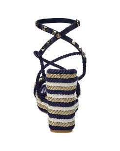 Valentino Rockstud 120 Leather & Rope Wedge Sandal Women -Fashionable Womens Clothing Store 1313431144 RLLD 3