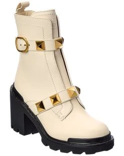 Valentino Roman Stud 85 Leather Combat Boot Women