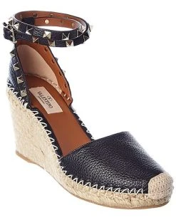 Valentino Rockstud 85 Grainy Leather Wedge Sandal Women