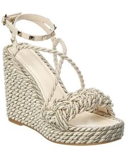 Valentino Rockstud 105 Silk Braid Wedge Sandal Women
