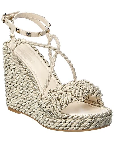 Valentino Rockstud 105 Silk Braid Wedge Sandal Women 3 Valentino Rockstud 105 Silk Braid Wedge Sandal Women