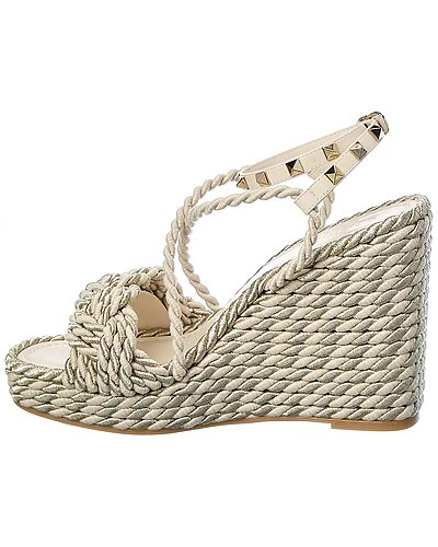 Valentino Rockstud 105 Silk Braid Wedge Sandal Women 4 Valentino Rockstud 105 Silk Braid Wedge Sandal Women - Image 2