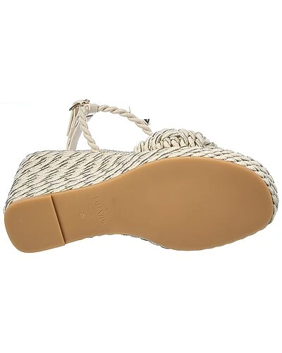 Valentino Rockstud 105 Silk Braid Wedge Sandal Women 6 Valentino Rockstud 105 Silk Braid Wedge Sandal Women - Image 4