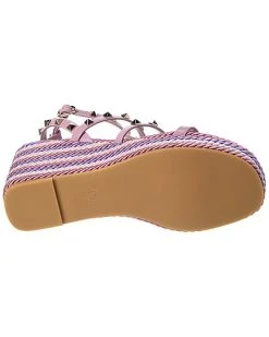 Valentino Rockstud 95 Rope & Leather Wedge Sandal Women -Fashionable Womens Clothing Store 1313564192 RLLD 4