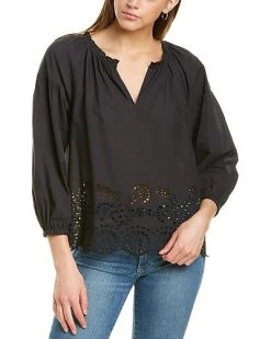 3/4-Sleeve Split Neck Top Women