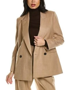 Herringbone Double-Breasted Wool-Blend Blazer Women