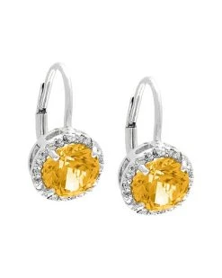 Silver 2.40 Ct. Tw. Diamond & Citrine Earrings Women