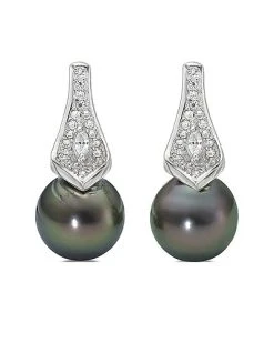 Silver White Topaz 8.5mm Freshwater Pearl Earrings Women