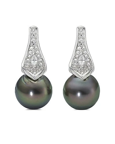 Silver White Topaz 8.5mm Freshwater Pearl Earrings Women 3 Silver White Topaz 8.5mm Freshwater Pearl Earrings Women