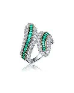 Two-Tone Over Silver CZ Bypass Ring Women