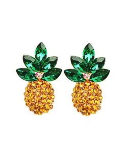 Pineapple 24K Gold Plated Petite Stone Statement E Women