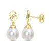 Gold Over Silver White Topaz 8-9mm Pearl Drop Earrings Women -Fashionable Womens Clothing Store 6030261667 RLLD 1