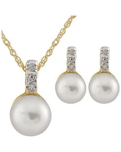 10K Diamond 6-7mm Pearl Set Women