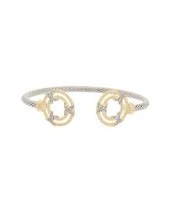 18K Two-Tone Plated CZ Twisted Cable Bangle Women