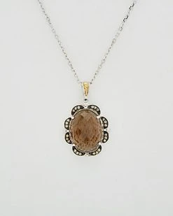 18K & Silver 0.24 Ct. Tw. Brown Diamond & Smokey Quartz Necklace Women