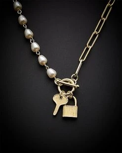 18K Plated Pearl Link Charm Necklace Women