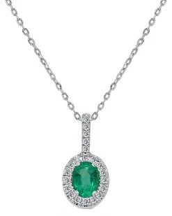 14K 0.48 Ct. Tw. Diamond & Emerald Oval Pendant Women