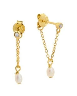 14K Plated 3mm Pearl Drop Earrings Women