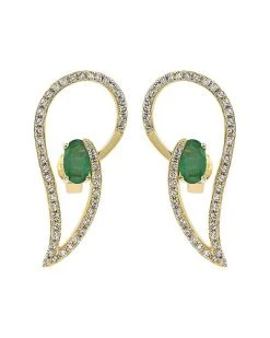 14K 0.74 Ct. Tw. Diamond & Emerald Earrings Women