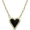 14K Vermeil Black Enamel & CZ Pave Heart Necklace Women -Fashionable Womens Clothing Store 6030657200 RLLD 1