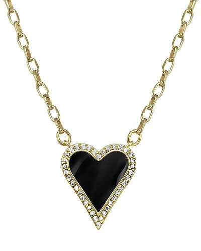 14K Vermeil Black Enamel & CZ Pave Heart Necklace Women 3 14K Vermeil Black Enamel & CZ Pave Heart Necklace Women