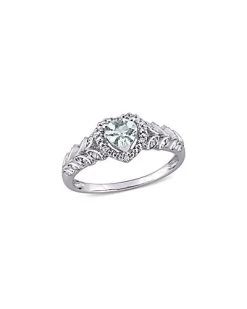 10K 0.41 Ct. Tw. Diamond & Aquamarine Ring Women