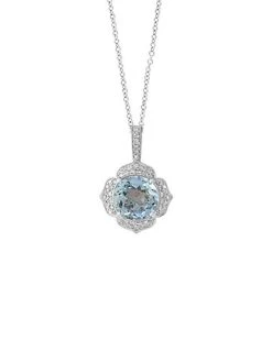 14K 1.58 Ct. Tw. Diamond & Aquamarine Pendant Necklace Women