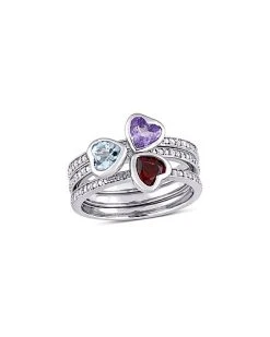 14K 1.58 Ct. Tw. Diamond & Gemstone Stackable Heart Motif Ring Women