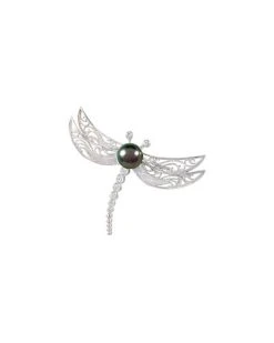 Rhodium Plated Silver 8-8.5mm Pearl Brooch Women
