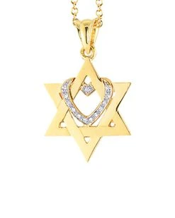 14K Diamond Interlocking Star Of David & Heart Necklace Women