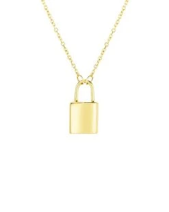 14K Italian Gold Padlock Necklace Women