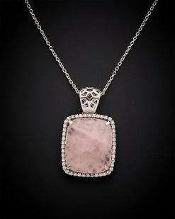 14K 13.50 Ct. Tw. Diamond & Pink Quartz Necklace Women