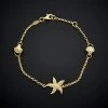 14K Italian Gold Seashell & Starfish Station Bracelet Women