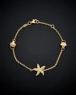 14K Italian Gold Seashell & Starfish Station Bracelet Women